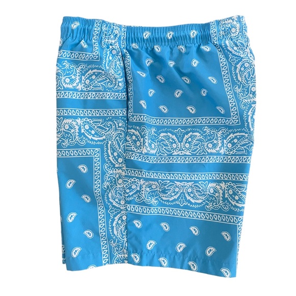SHEIN UNLINED SWIM TRUNKS Size Large Blue and White Print - Picture 4 of 9